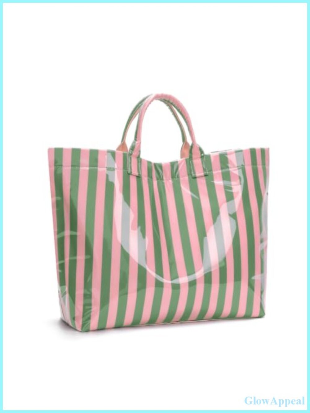 Striped PVC Tote Bag Waterproof Top Handle Handbag Beach Travel